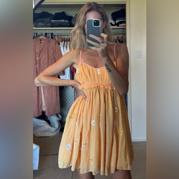Free People Alana Babydoll Floral Apricot Peach Mini Strappy Sundress Dress - Picture 16 of 17